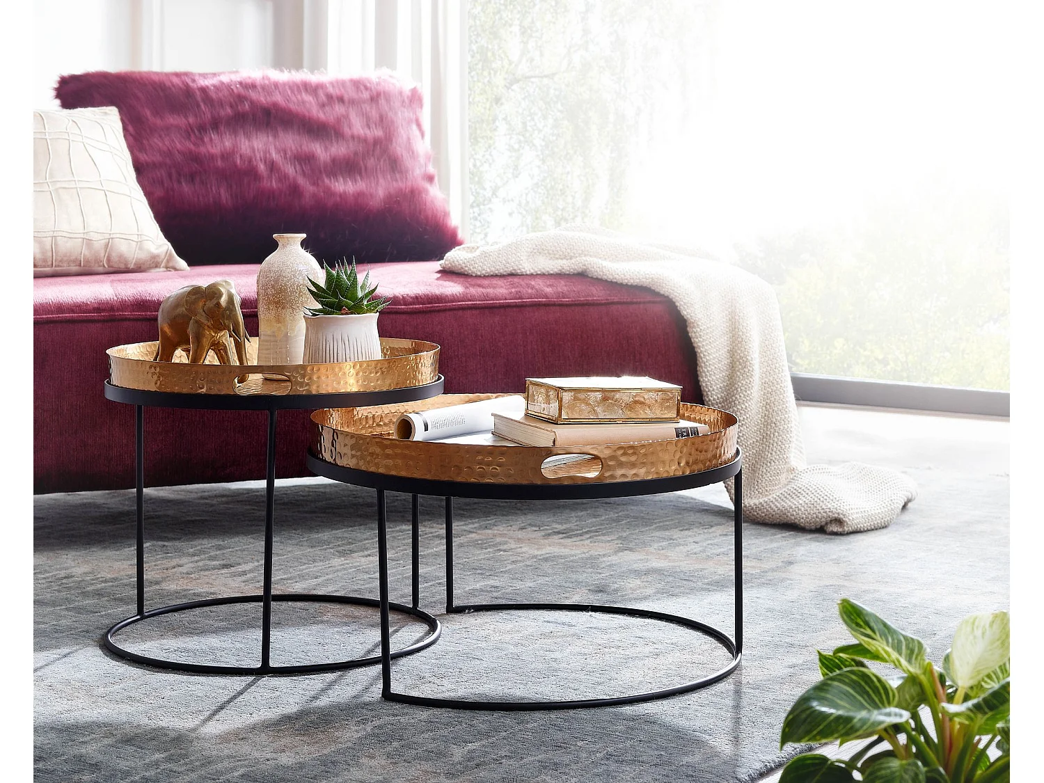 Sky Style- Salontafel set van 2 koperen dienblad tafels - goud - salontafel - rond - modern interieur
