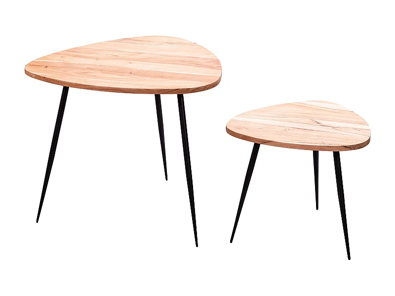 set van 2 nesttafels acacia massief houten / metalen salontafel klein | Design bijzettafel set van twee houten tafels Woonkamer tafel tafel metalen frame