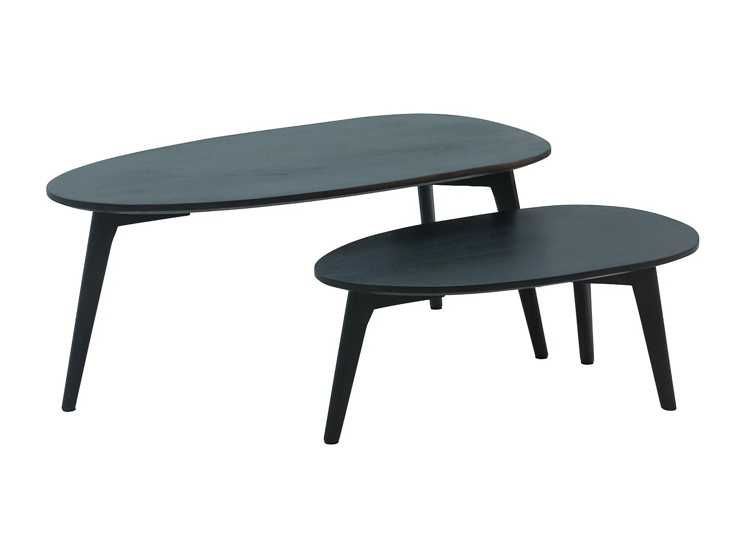 Design Couchtisch 2er Set Mango Massivholz Wohnzimmertisch Schwarz, Satztisch Holztisch Nierenform