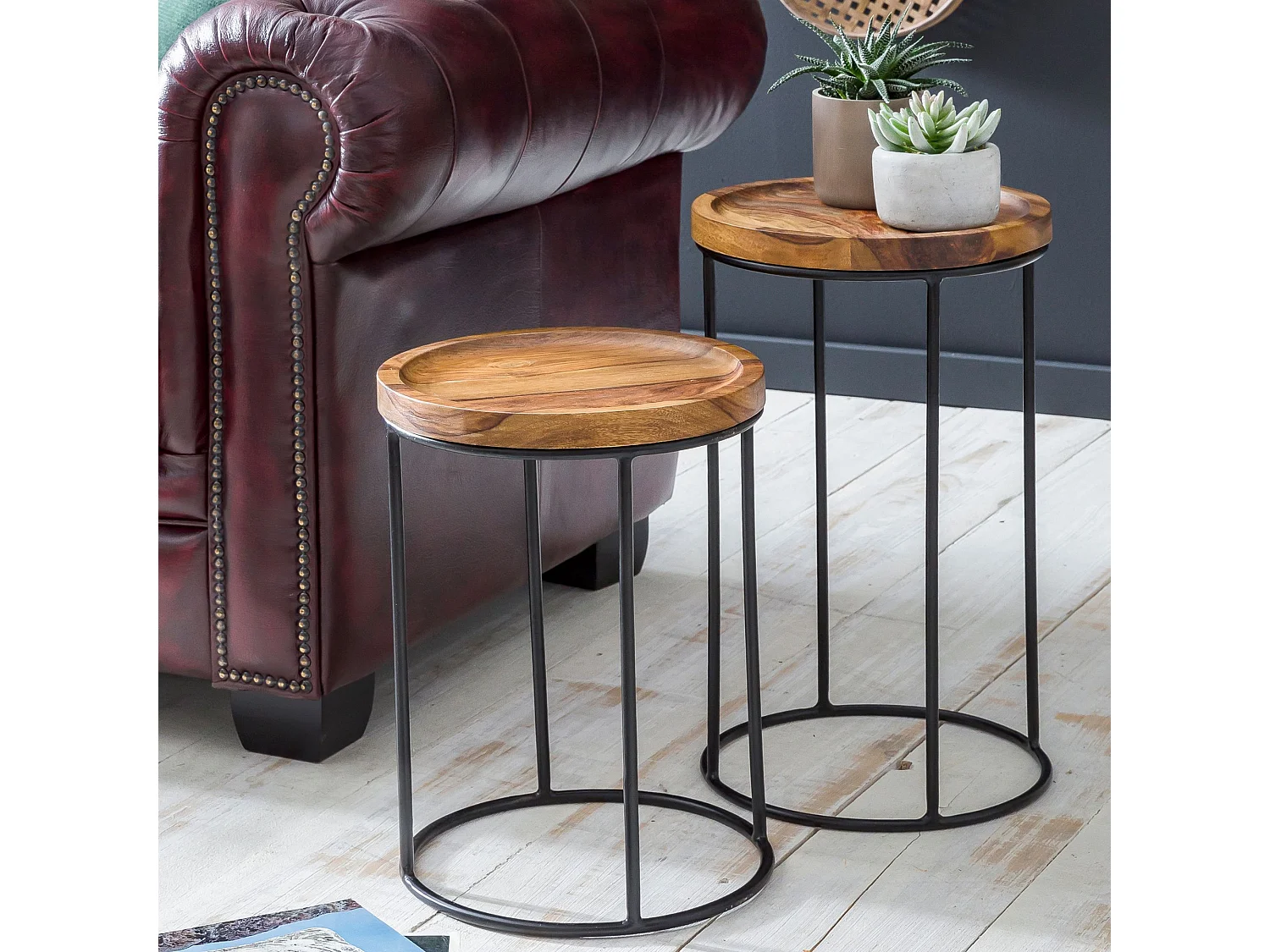 Niestafelset WL5.661 - Sheesham hout bruin - Uniek industrieel design