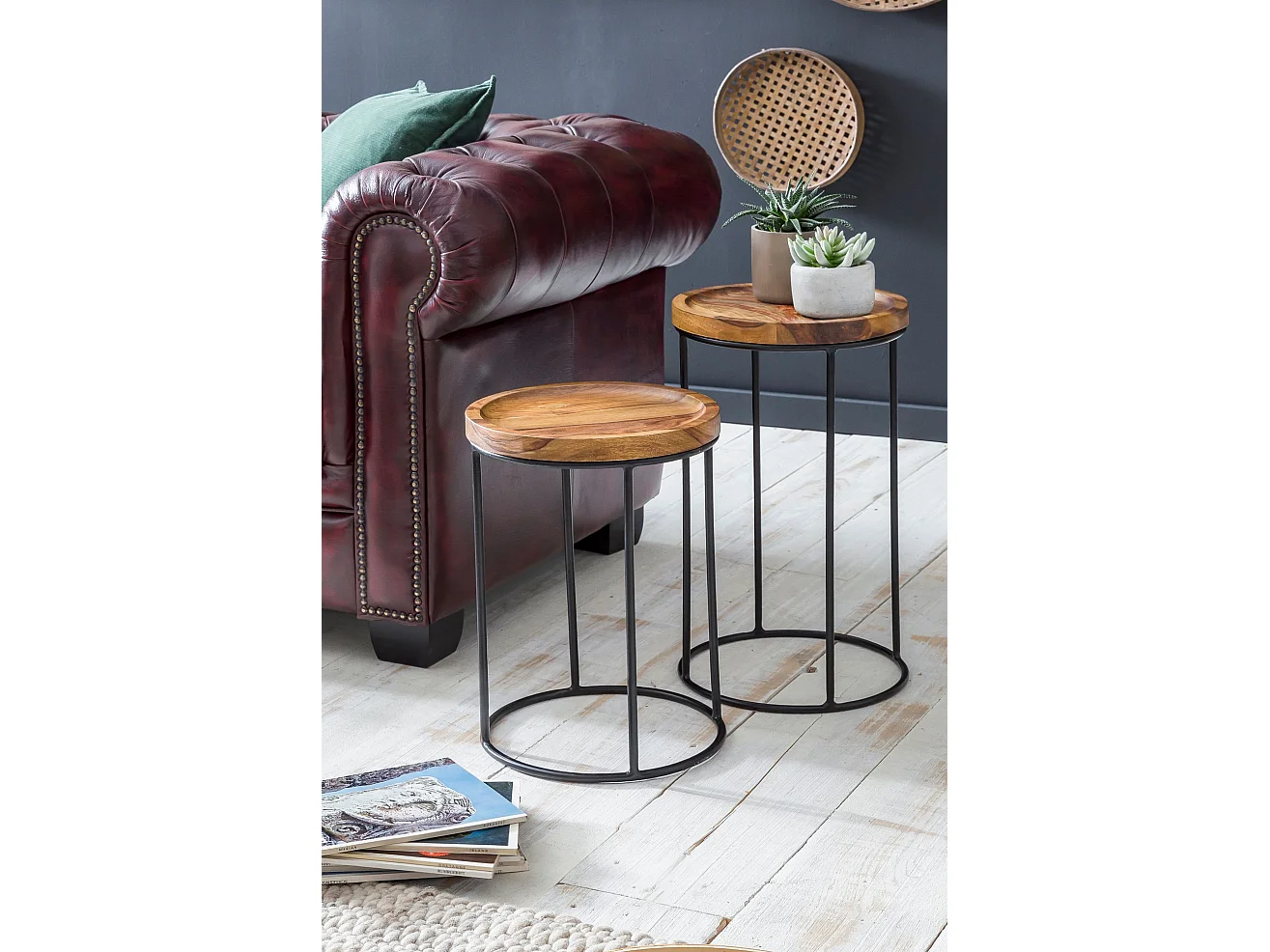 Niestafelset WL5.661 - Sheesham hout bruin - Uniek industrieel design