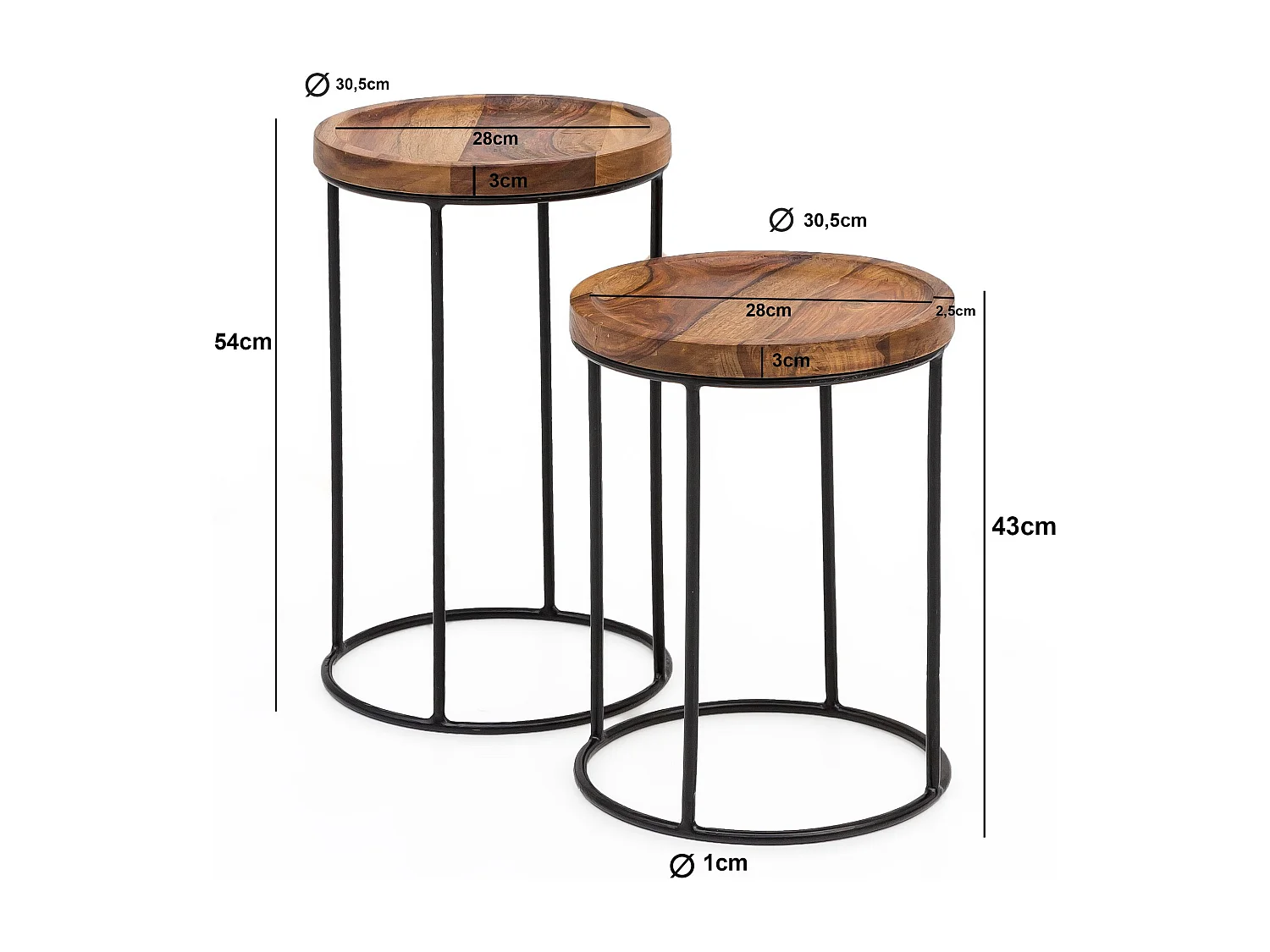 Niestafelset WL5.661 - Sheesham hout bruin - Uniek industrieel design