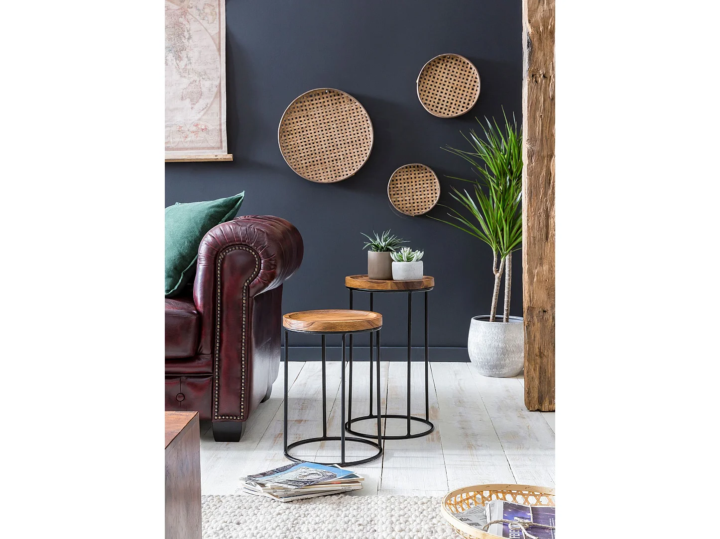 Niestafelset WL5.661 - Sheesham hout bruin - Uniek industrieel design