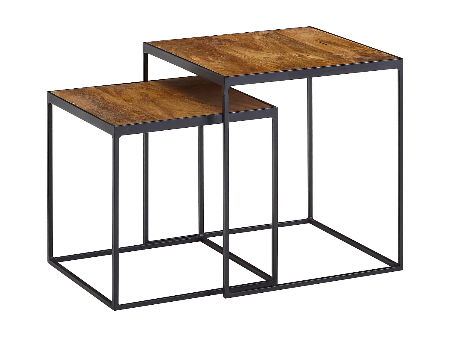 Wohnzimmertisch 2er Set Mango Massivholz / Metall Beistelltisch Eckig, Design Beistelltisch