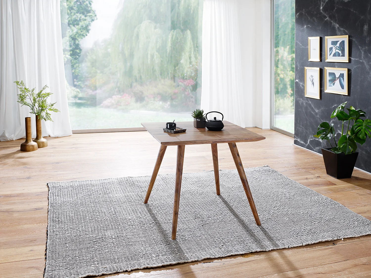 eetkamertafel REPA 80 x 80 x 76 cm Sheesham rustiek massief hout | Design landhuis eettafel | Tafel voor eetkamer vierkant | 4 mensen