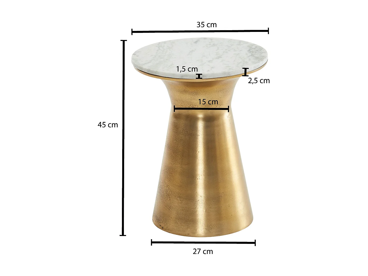 Beistelltisch Echter Marmor Weiß 35x35x45 cm Anstelltisch Metall Gold, Kleiner Sofatisch Rund,