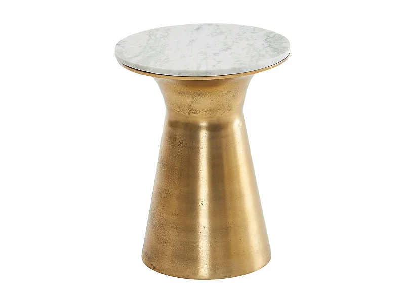 Beistelltisch Echter Marmor Weiß 35x35x45 cm Anstelltisch Metall Gold, Kleiner Sofatisch Rund,