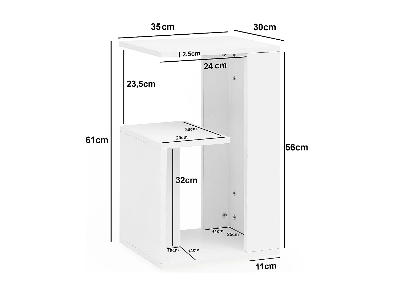 table d'appoint WL5.696 35x29,5x60 cm en bois blanc Design Canapé Cantilever | Table basse moderne