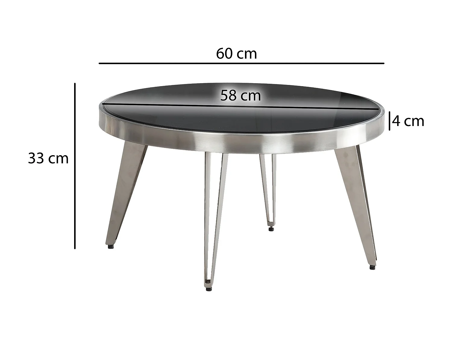 Couchtisch Glas Metall 60x60x33 cm Sofatisch Silber, Design Wohnzimmertisch Rund, Kleiner
