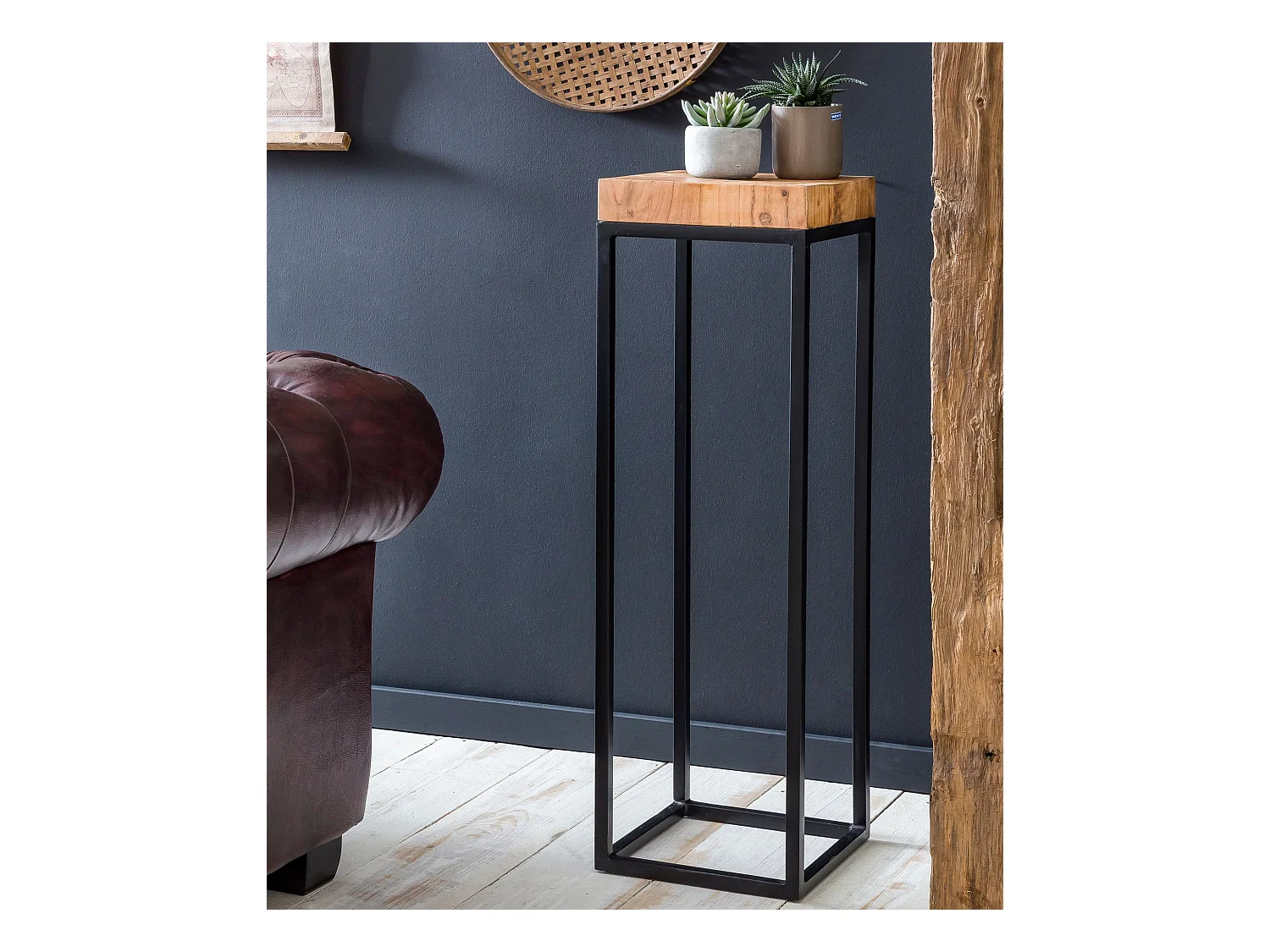 table d'appoint 30 x 97 x 30 cm WL5.658 Table d'appoint haute en métal Acacia | Petit salon de style industriel | Table en bois avec pieds en métal | Bois naturel