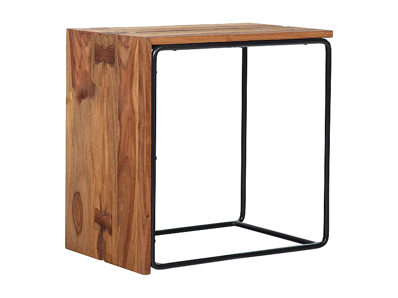 Bijzettafel - Sheesham hout/metaal - 45x30x45 cm - Uniek handgemaakt ontwerp