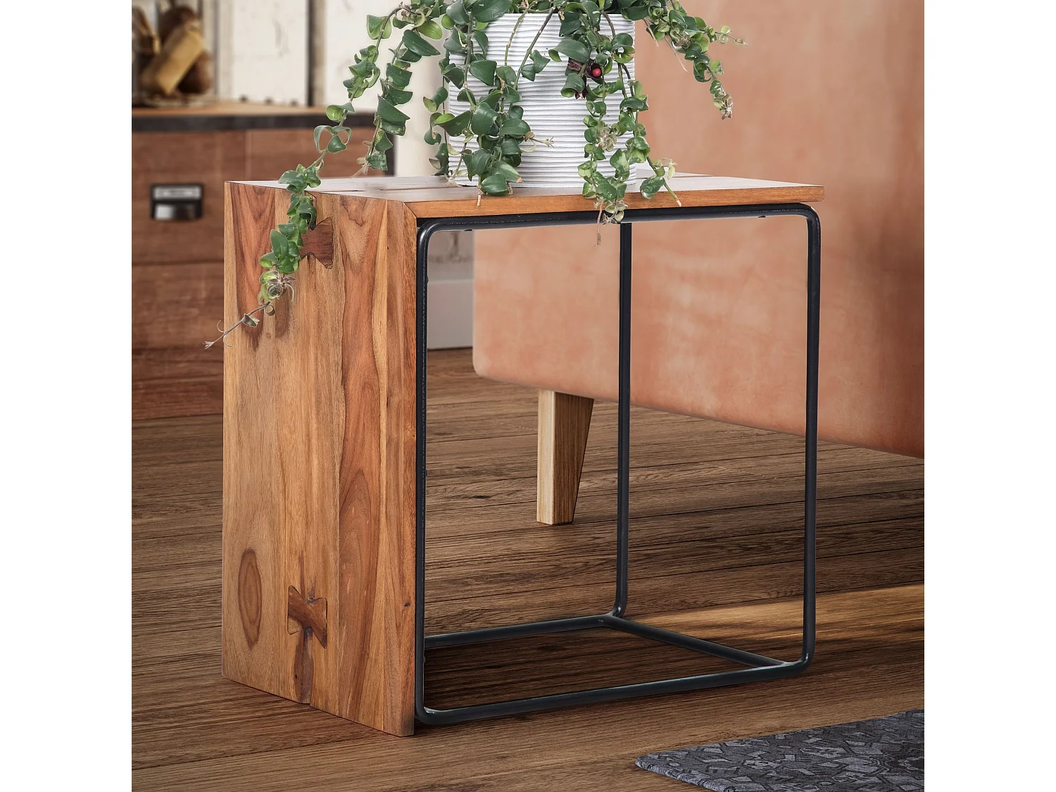 Sheesham Tweedelige Set Nesttafels - Massief Houten Salontafel | Bijzettafel Set van 2 Modern Bruin | Niervormige salontafel