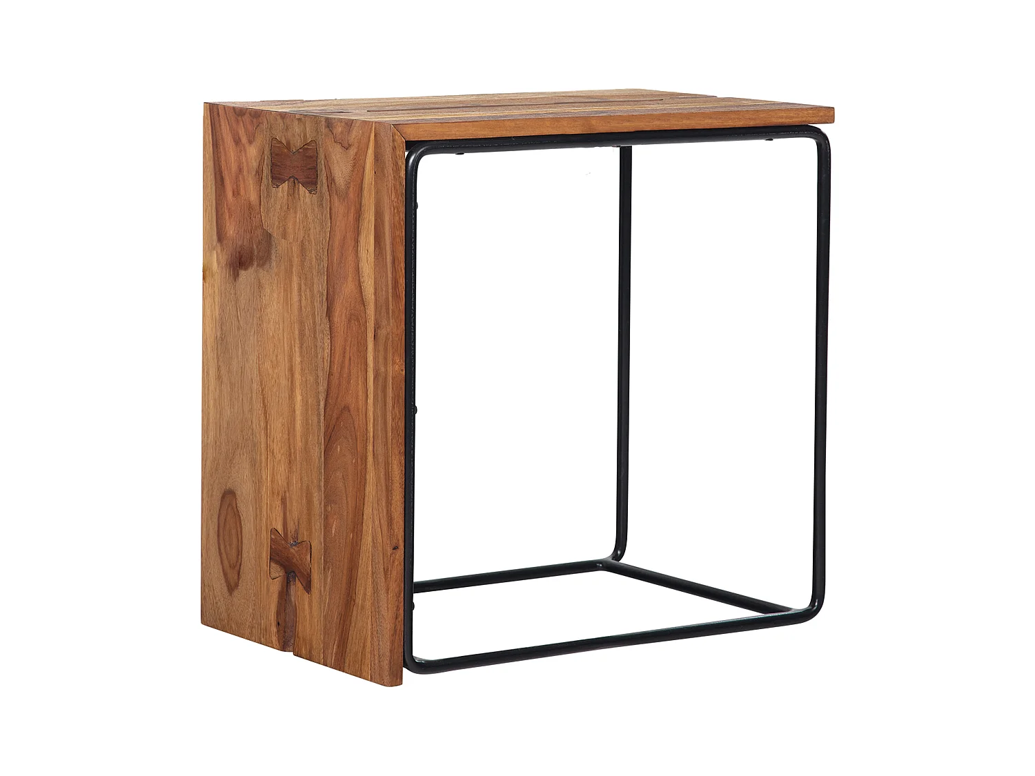 Bijzettafel - Sheesham hout/metaal - 45x30x45 cm - Uniek handgemaakt ontwerp