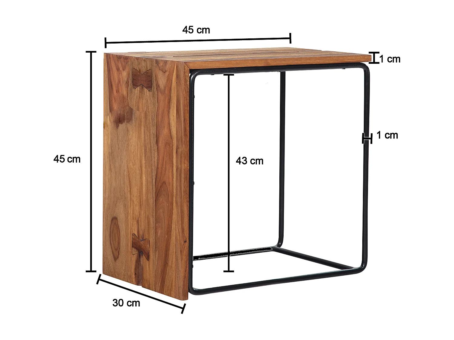 table d'appoint Sheesham bois massif / métal 45x30x45 cm table d'appoint | Petite table de canapé