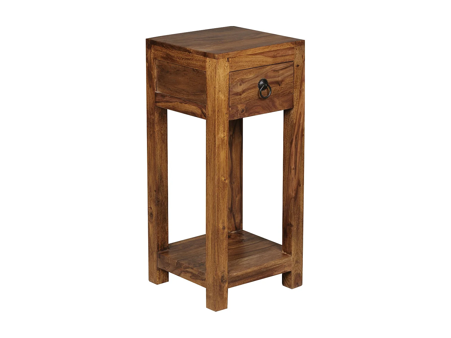 Beistelltisch MUMBAI Massiv-Holz Sheesham 68cm hoch Wohnzimmer-Tisch mit Schublade Design