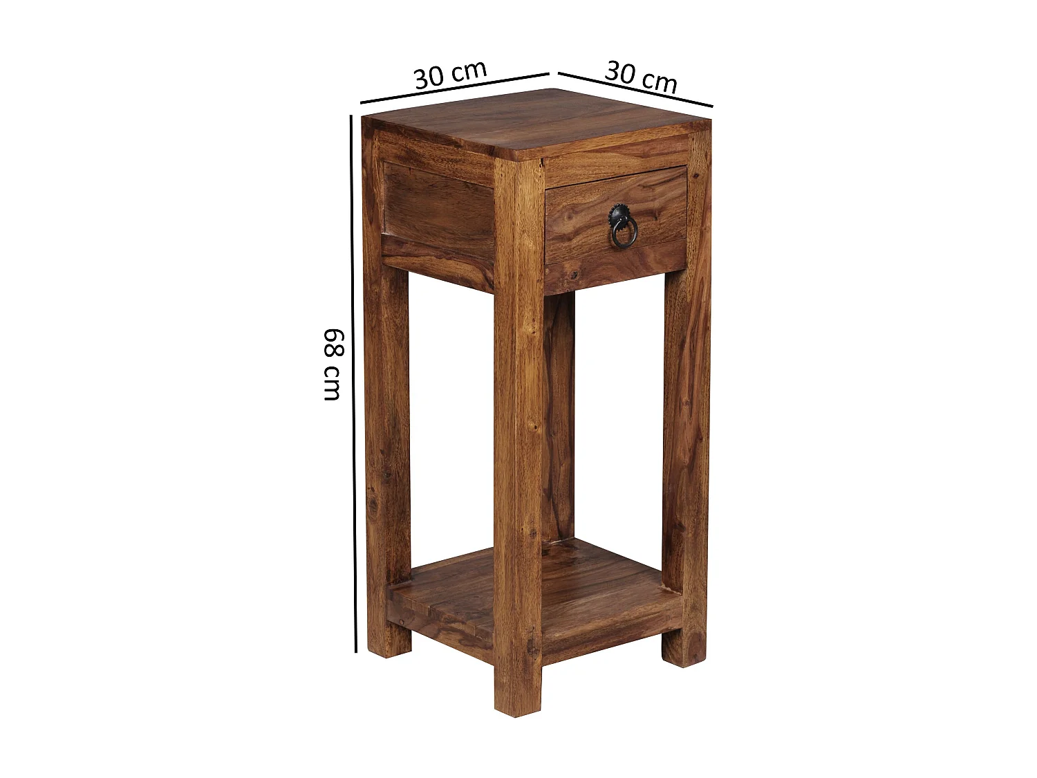 bijzettafel MUMBAI massief houten sheesham 68cm hoge woonkamertafel met lade design salontafel in landelijke stijl