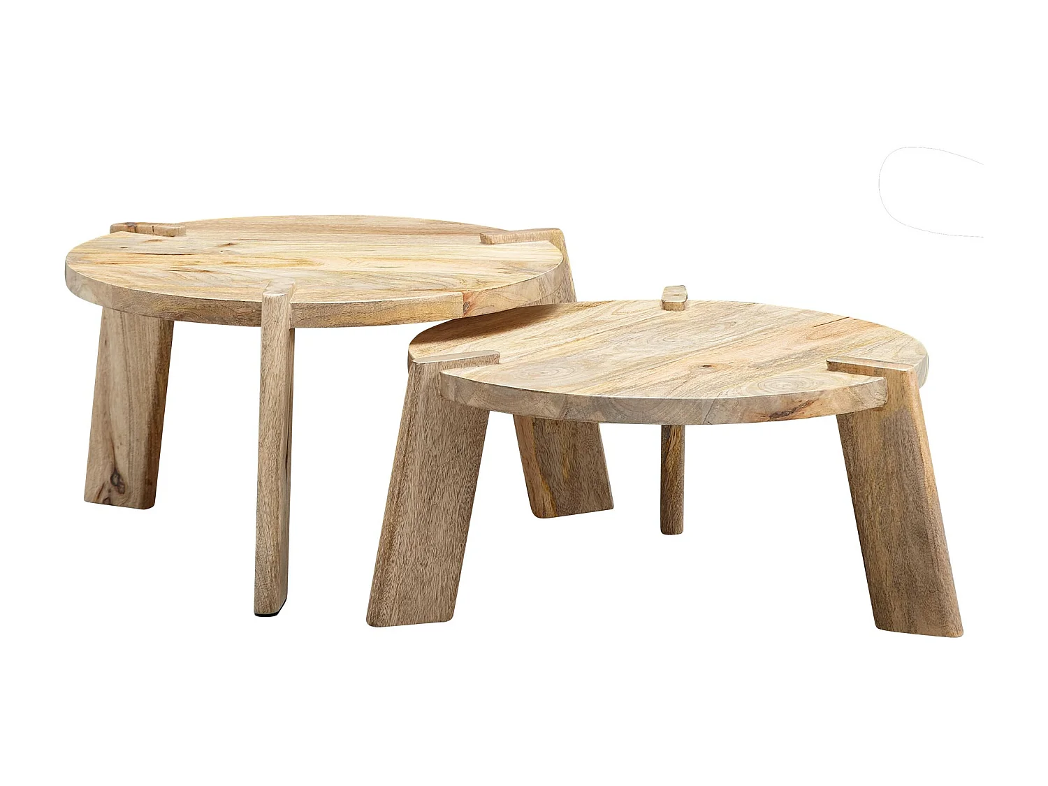 Set van 2 massief houten salontafellampen van mangohout | Bijzettafel, houten tafel, ronde bijzettafel | Placemat 2-delige salontafel hout