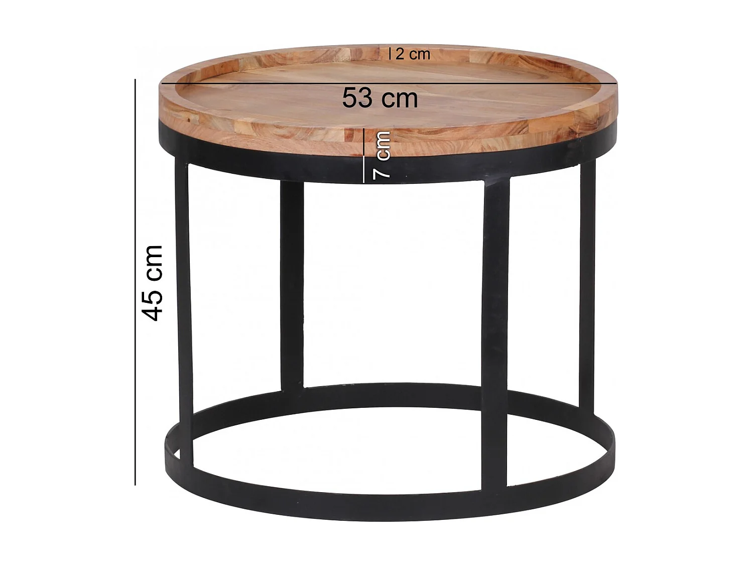 set van 2 bijzettafels AKOLA massief houten acacia woonkamertafel landelijke stijl bijzettafel metalen frame natuurlijk hout