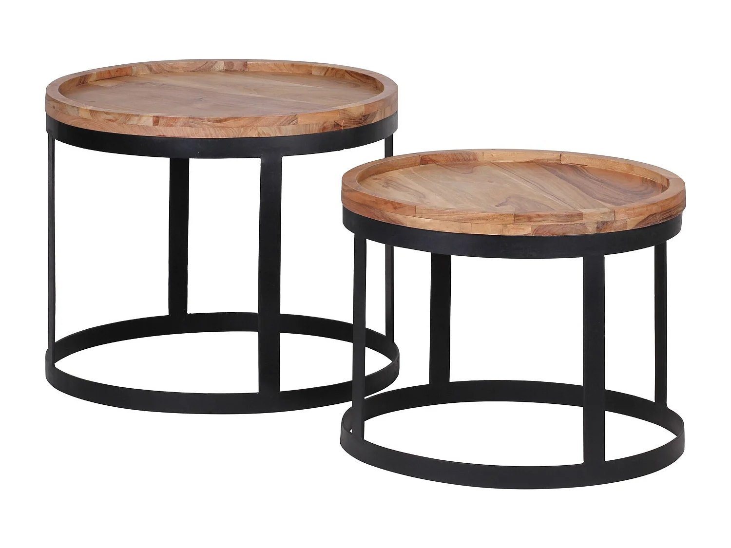 set van 2 bijzettafels AKOLA massief houten acacia woonkamertafel landelijke stijl bijzettafel metalen frame natuurlijk hout