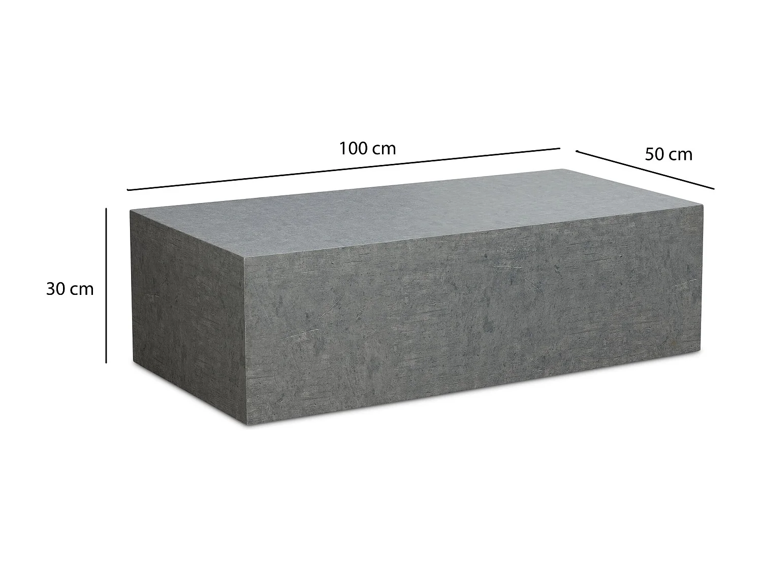 Couchtisch MONOBLOC 100x50x30 cm in Beton-Optik Grau, Design Wohnzimmertisch Cube Rechteckig,