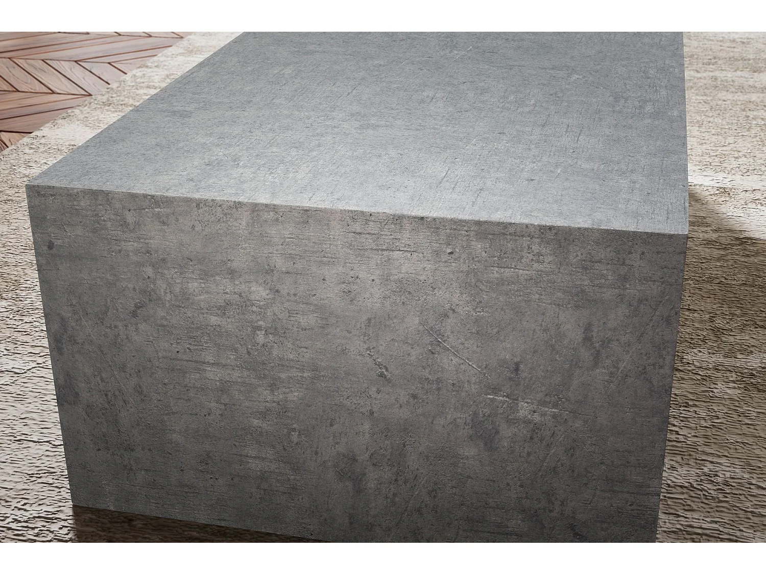 Couchtisch MONOBLOC 100x50x30 cm in Beton-Optik Grau, Design Wohnzimmertisch Cube Rechteckig,