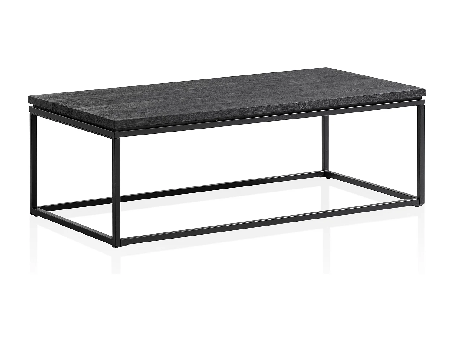 salontafel 120x60x40 cm mango massief hout / metaal zwarte salontafel rechthoekig, design woonkamertafel met natuurlijke houtnerf, salontafel woonkamer modern