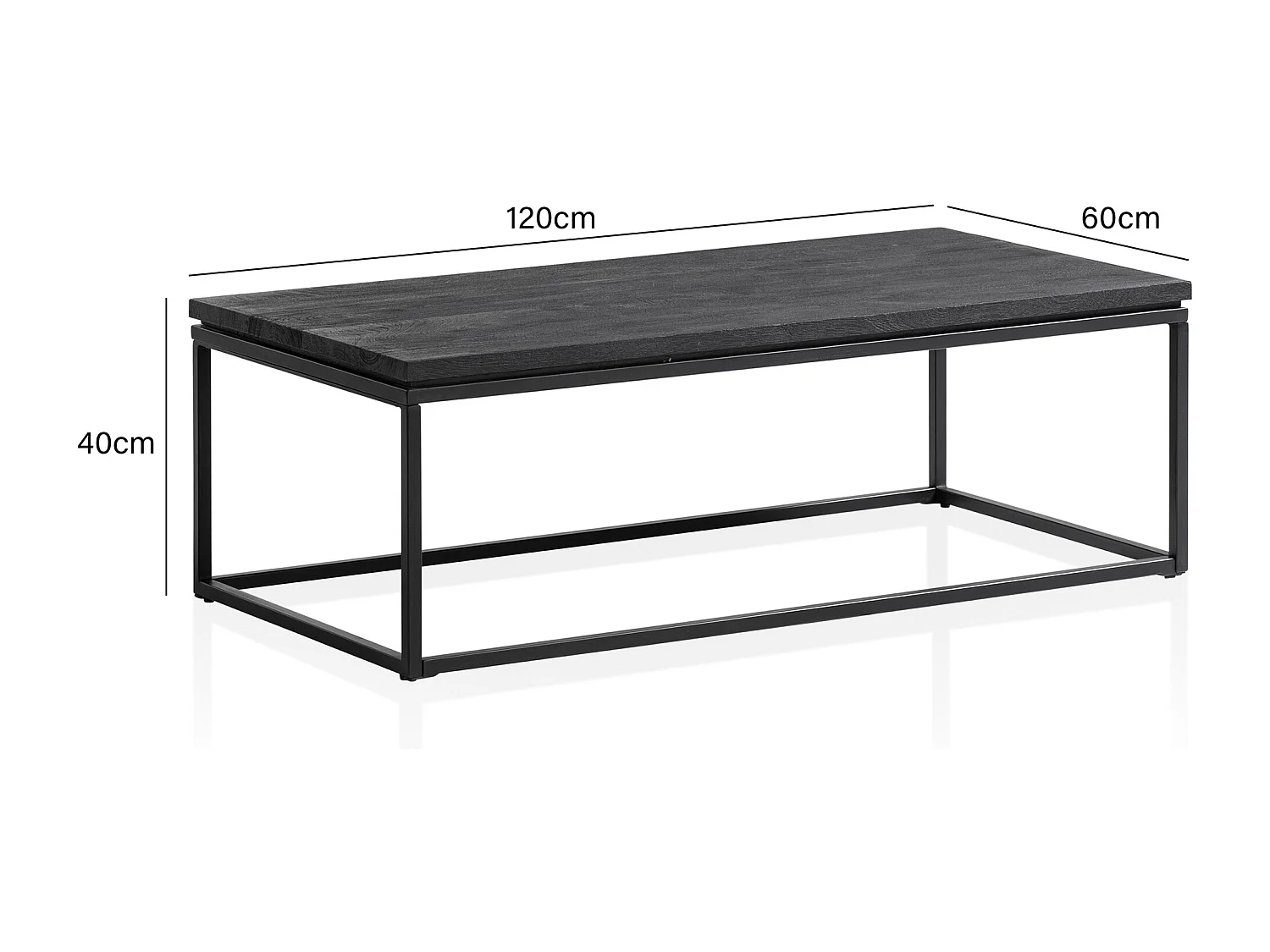 salontafel 120x60x40 cm mango massief hout / metaal zwarte salontafel rechthoekig, design woonkamertafel met natuurlijke houtnerf, salontafel woonkamer modern
