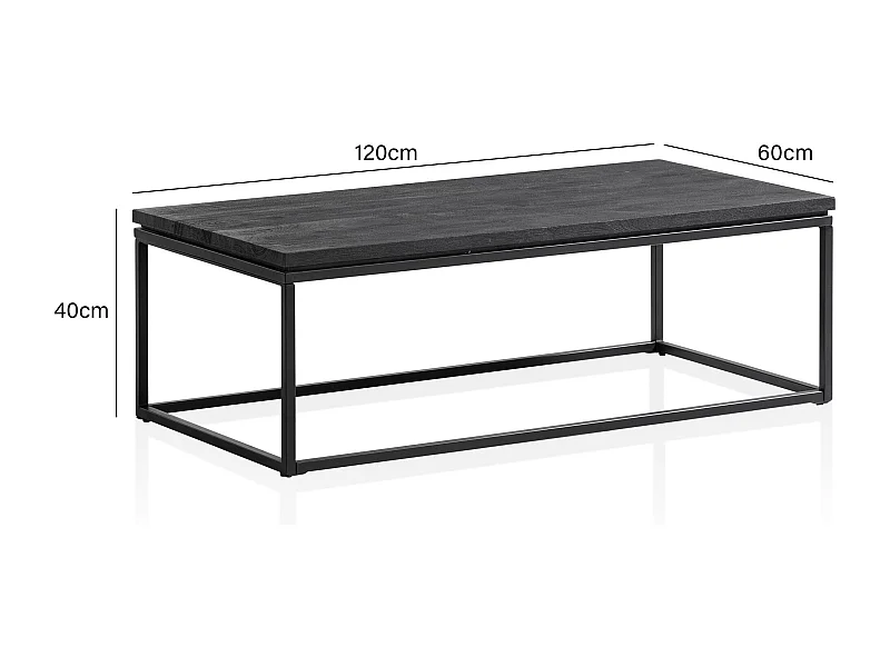 Table Basse de Salon Mango Bois Massif 120x60x40 cm Rectangulaire Noir, Grande Table de Canapé,