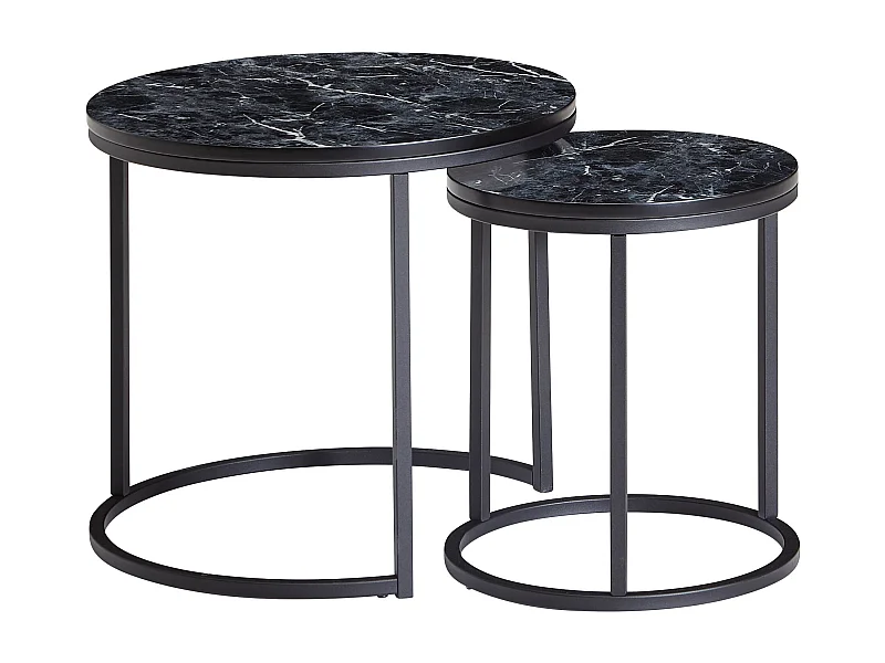 de 2 tables d' design aspect marbre noir rond | Table basse structure métallique en 2 parties |