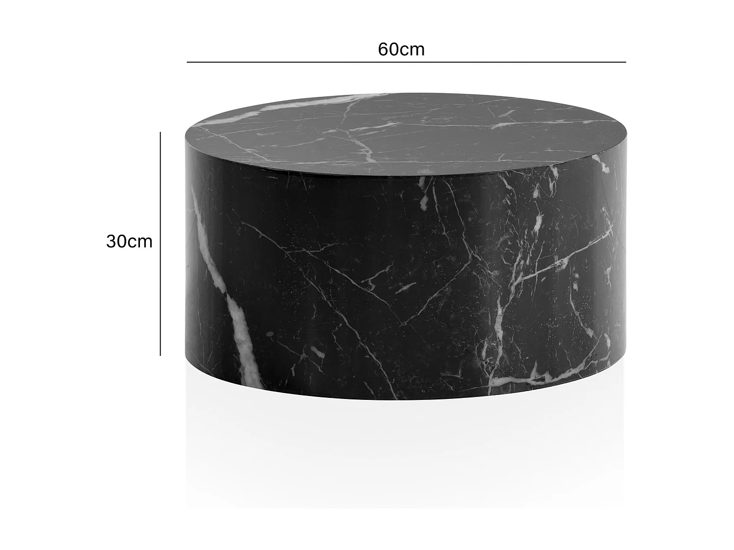 Table Basse de Salon MONOBLOC Aspect Marbre Noir 60x60x30 cm Ronde, Petite Table de Canapé