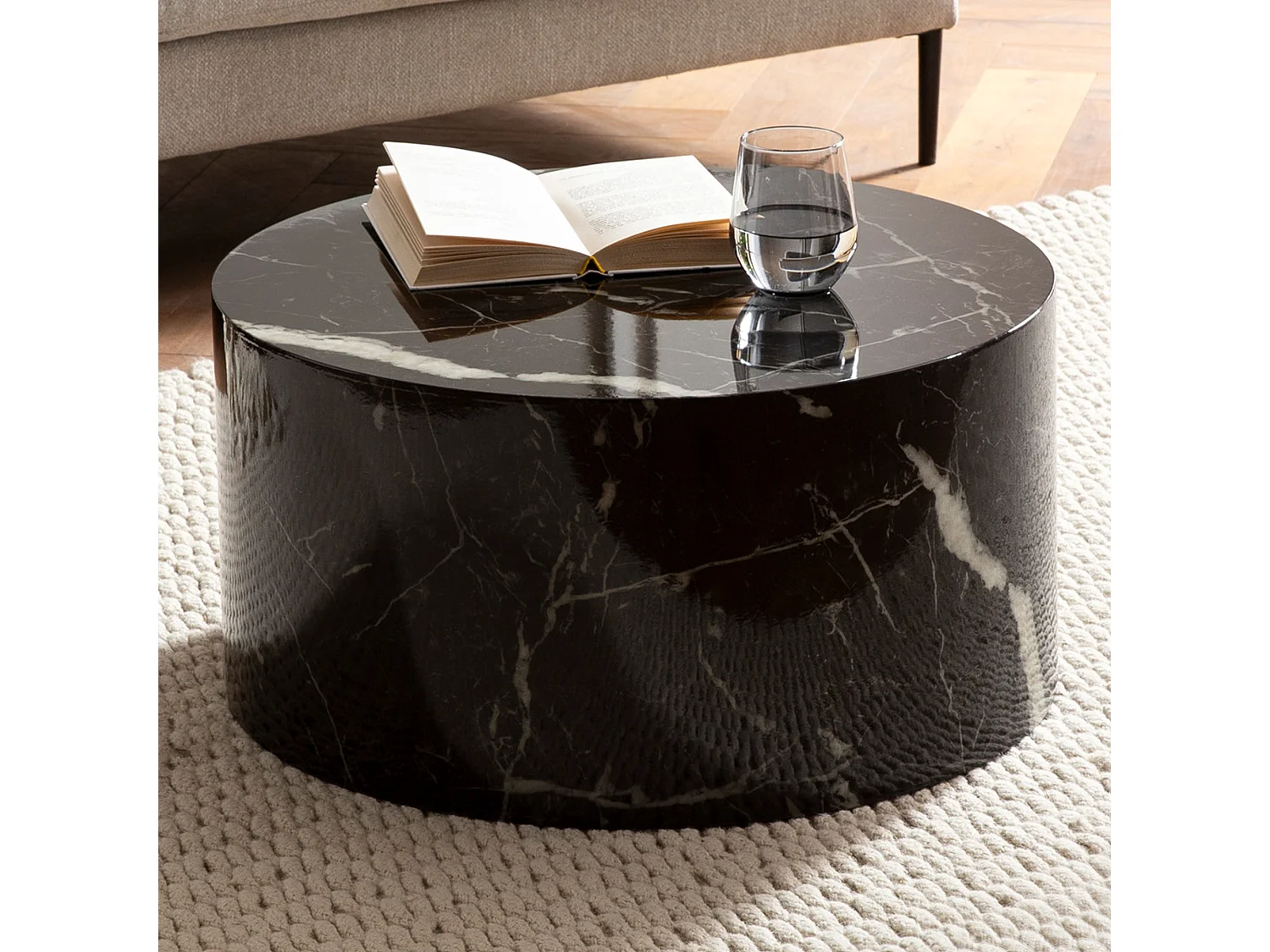 Salontafel MONOBLOC - Zwart hoogglans 60x60x30 cm - Elegante marmerlook