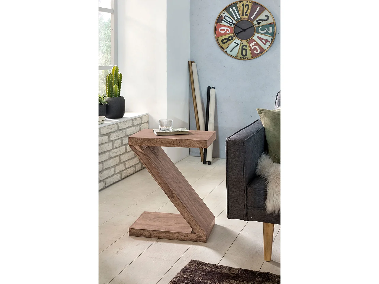 bijzettafel MUMBAI massief houten acacia Z Cube 60cm hoge salontafel design bruine salontafel in landelijke stijl