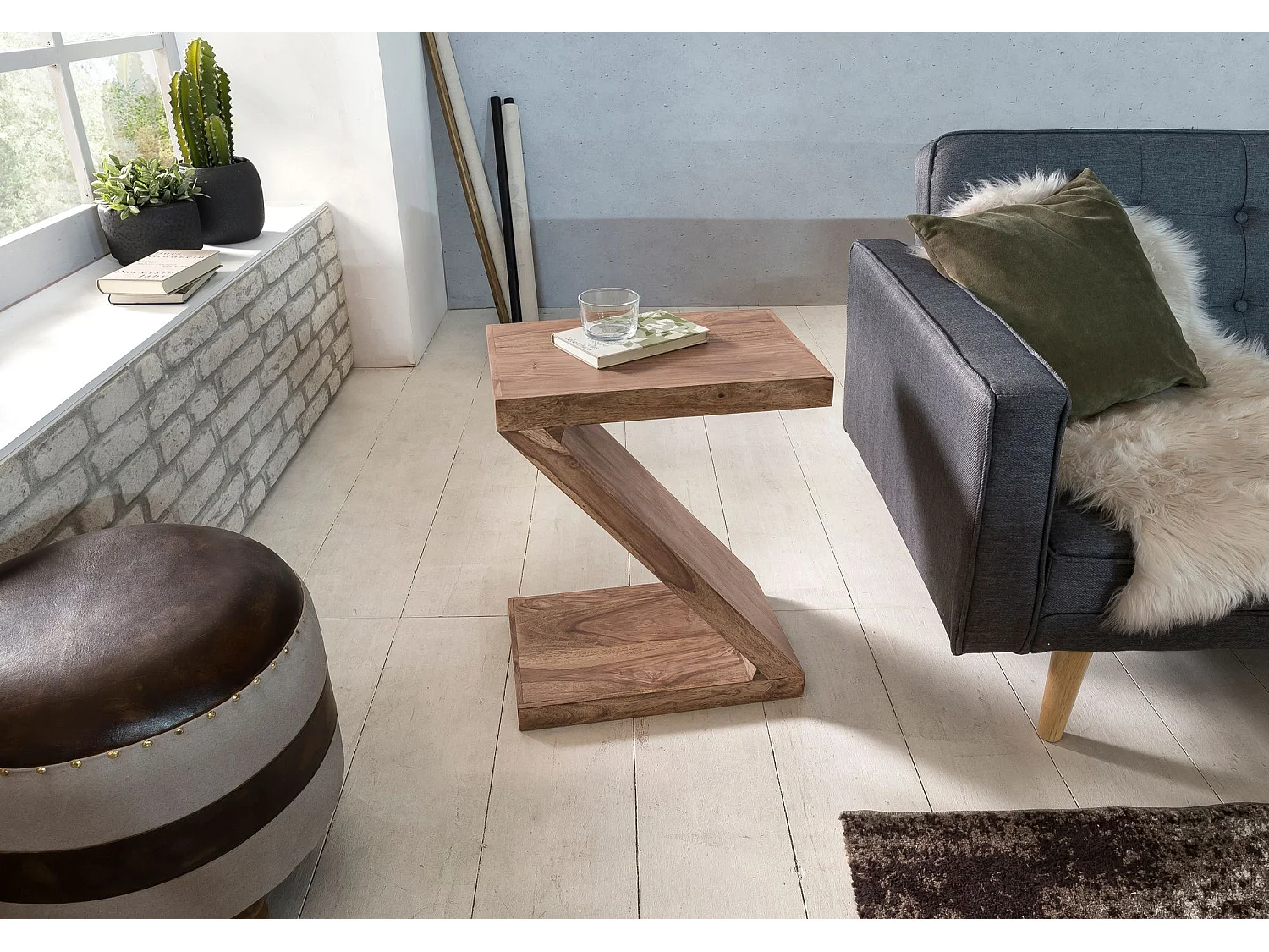 bijzettafel MUMBAI massief houten acacia Z Cube 60cm hoge salontafel design bruine salontafel in landelijke stijl