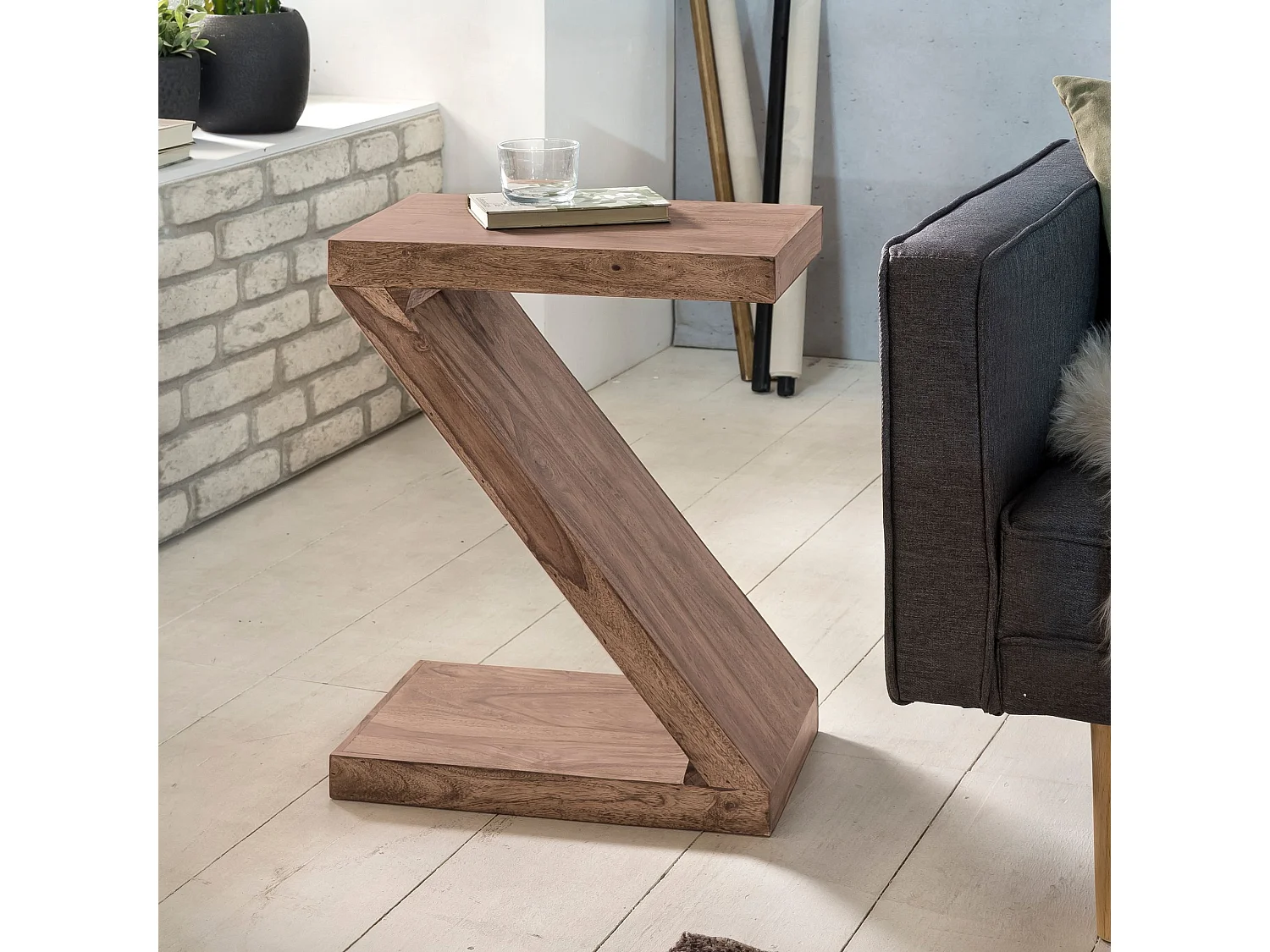 Beistelltisch MUMBAI Massivholz Akazie Z Cube 60cm hoch Wohnzimmer-Tisch Design braun