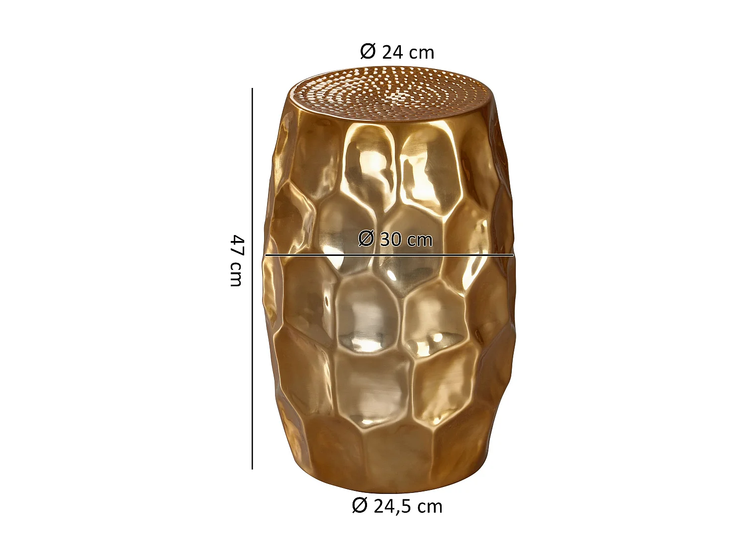 tafel JADA 30x47x30cm aluminium gouden tafel oosterse rond | Kleine Hammerschlag Abstellisch | Designtafel design metaal modern | Smalle kleine tafel