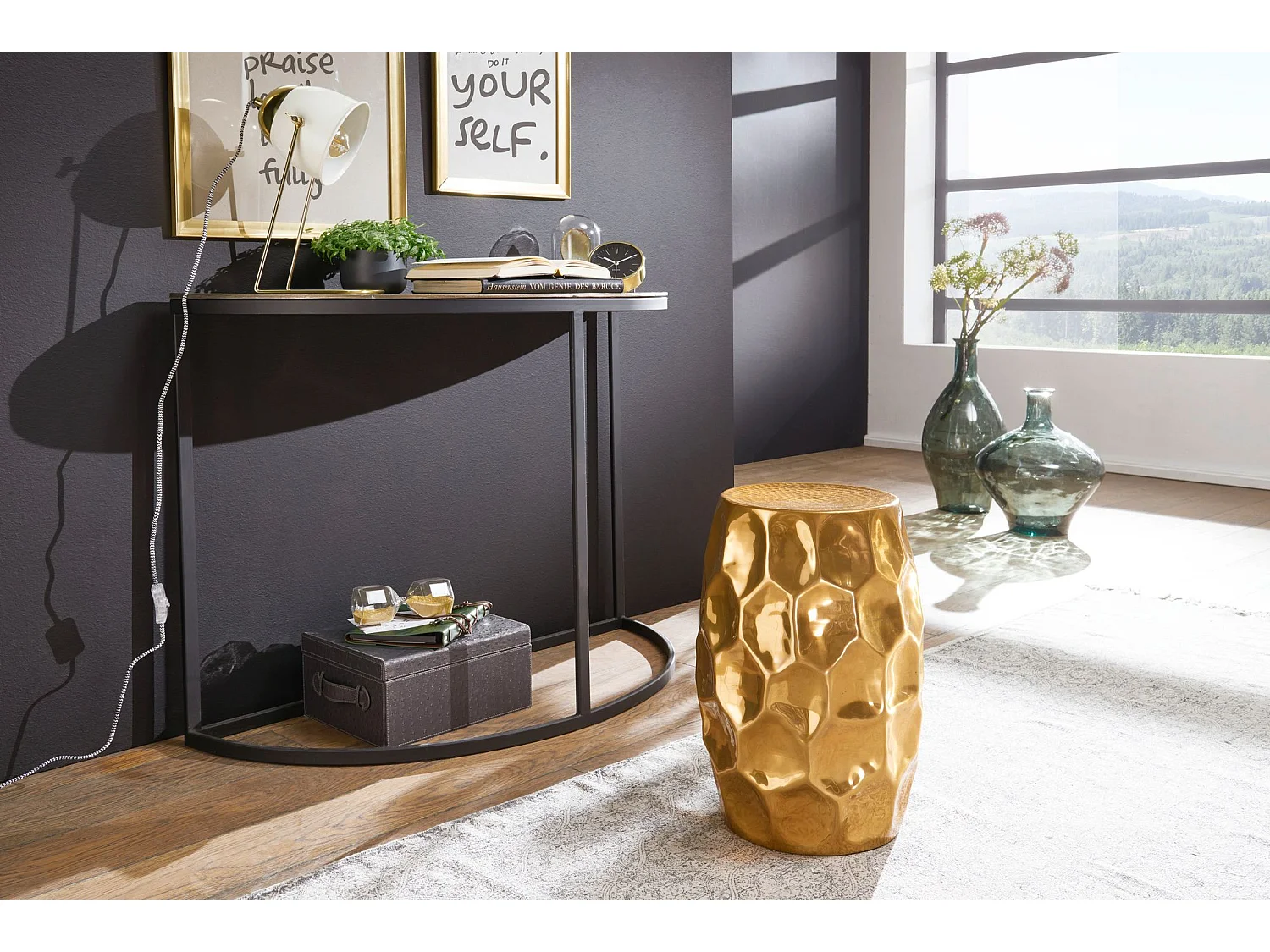 table d'appoint JADA 30x47x30cm aluminium or table orientale ronde | Petite Hammerschlag
