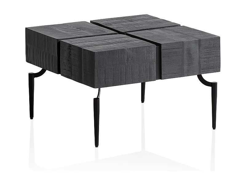 Couchtisch Mango Massivholz 60x60x40 cm Quadratisch mit Metallgestell, Kleiner Sofatisch