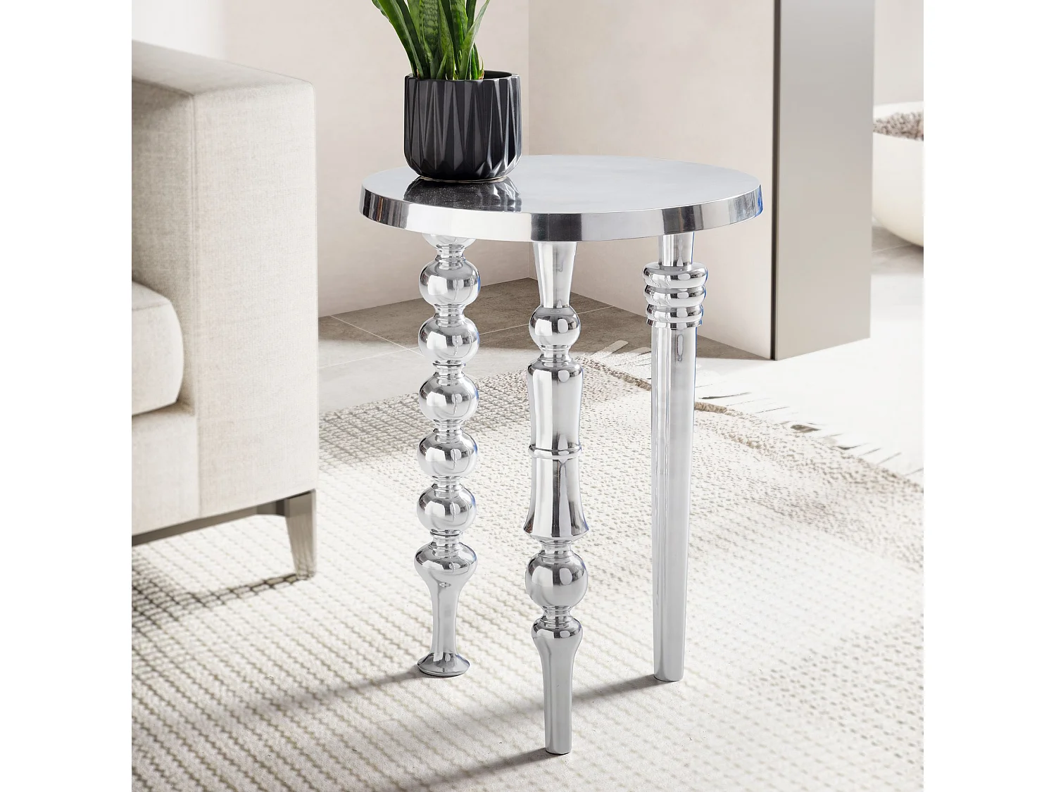 table d'appoint 44x44x63 cm en aluminium avec trois pieds différents | Table de salon tripode en
