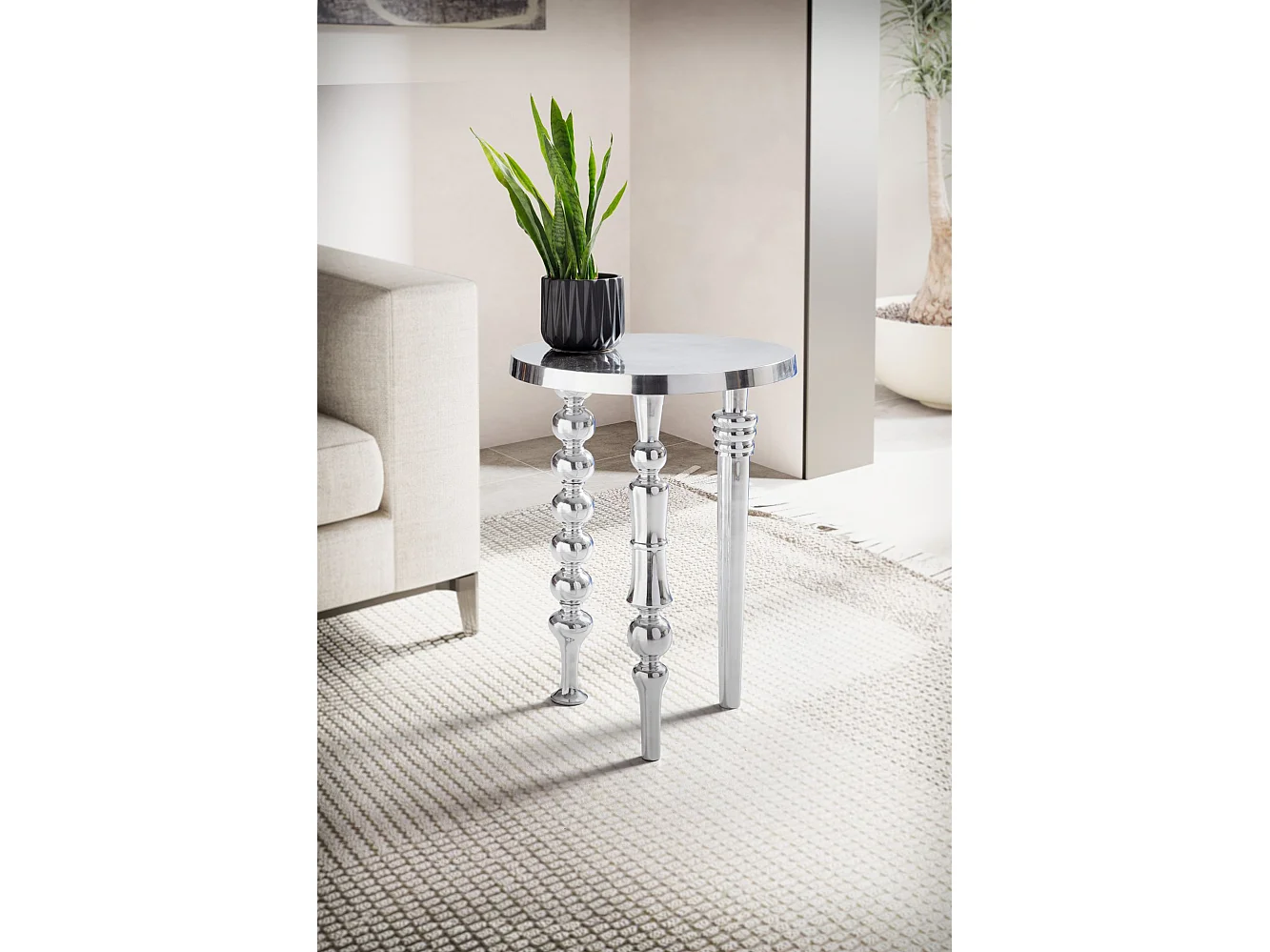 table d'appoint 44x44x63 cm en aluminium avec trois pieds différents | Table de salon tripode en