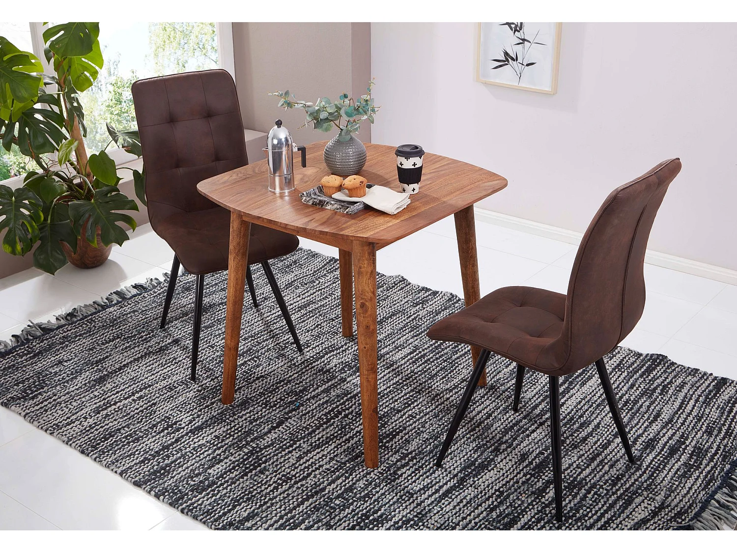 eettafel WL5.571 Sheesham 80x78x80 cm massief houten tafel | Design keukentafel hout | Massieve houten tafel Rustiek | Eettafel Massief echt hout Modern