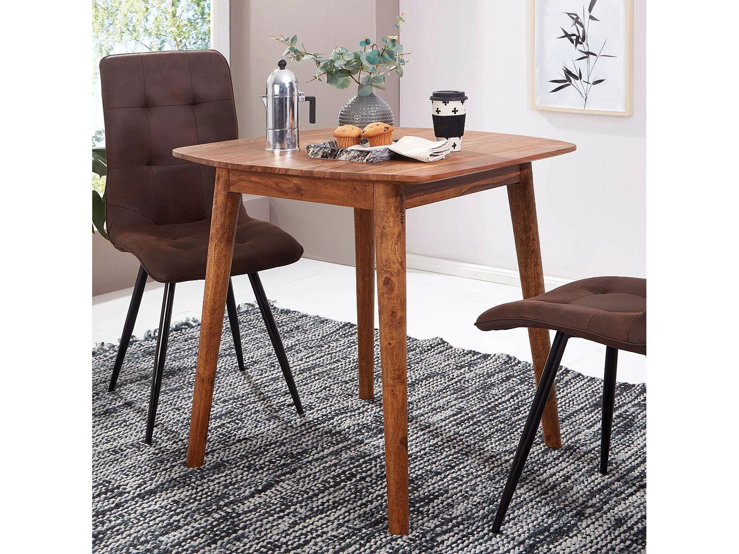 table à manger WL5.571 80x78x80 cm Sheesham Table en bois massif | Table de cuisine design en bois