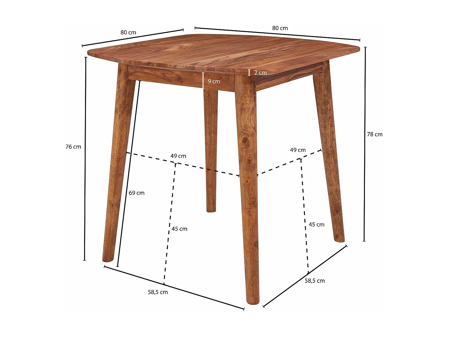 table à manger WL5.571 80x78x80 cm Sheesham Table en bois massif | Table de cuisine design en bois