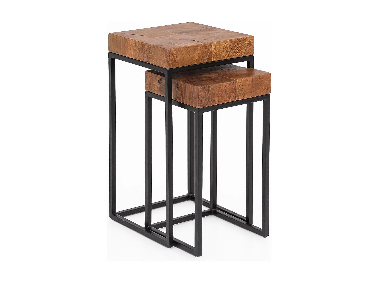 Table gigogne design WL5.660 Ensemble de 2 tables d'appoint en métal sheesham, petit | Table Basse