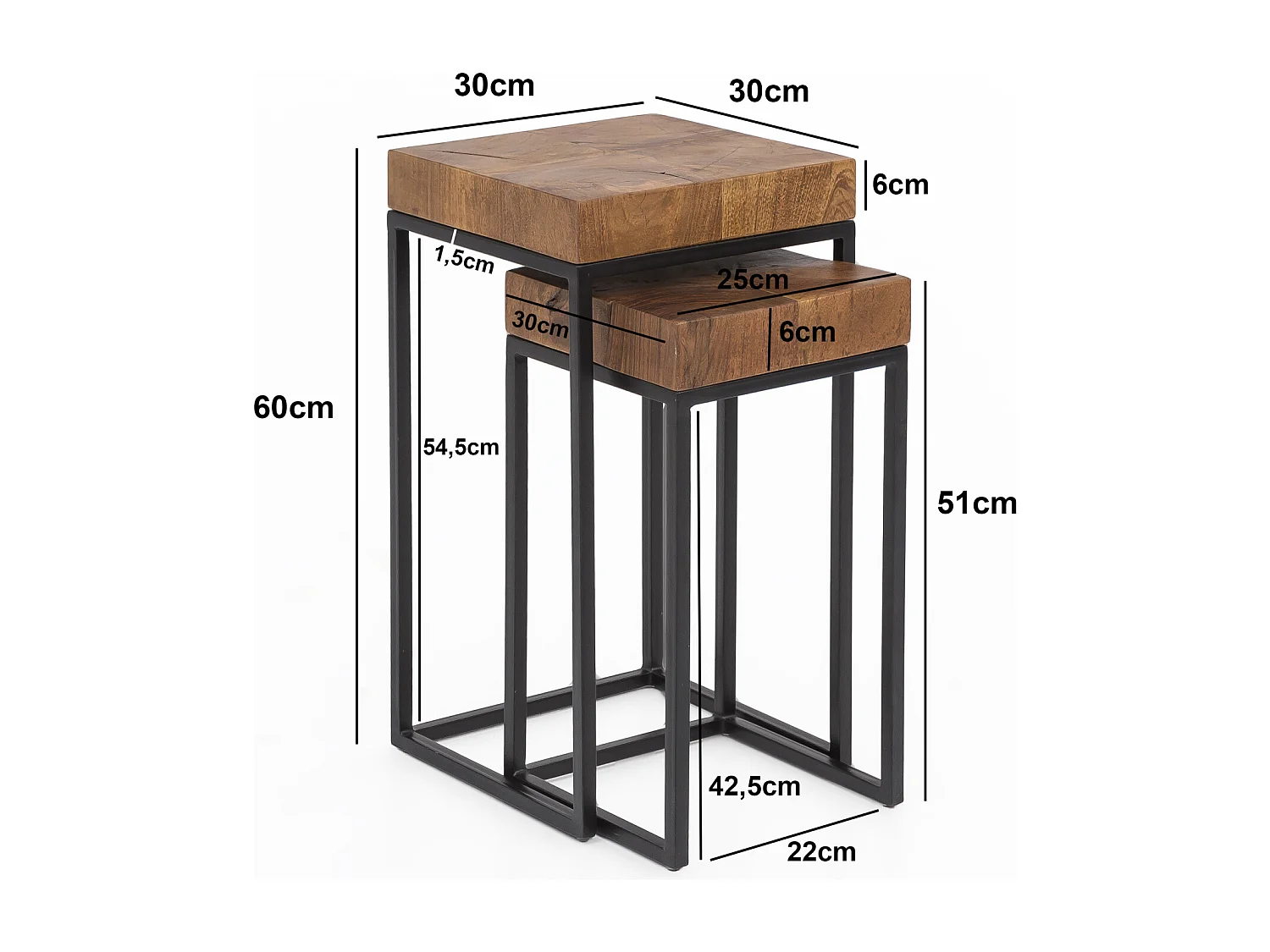 Table gigogne design WL5.660 Ensemble de 2 tables d'appoint en métal sheesham, petit | Table Basse