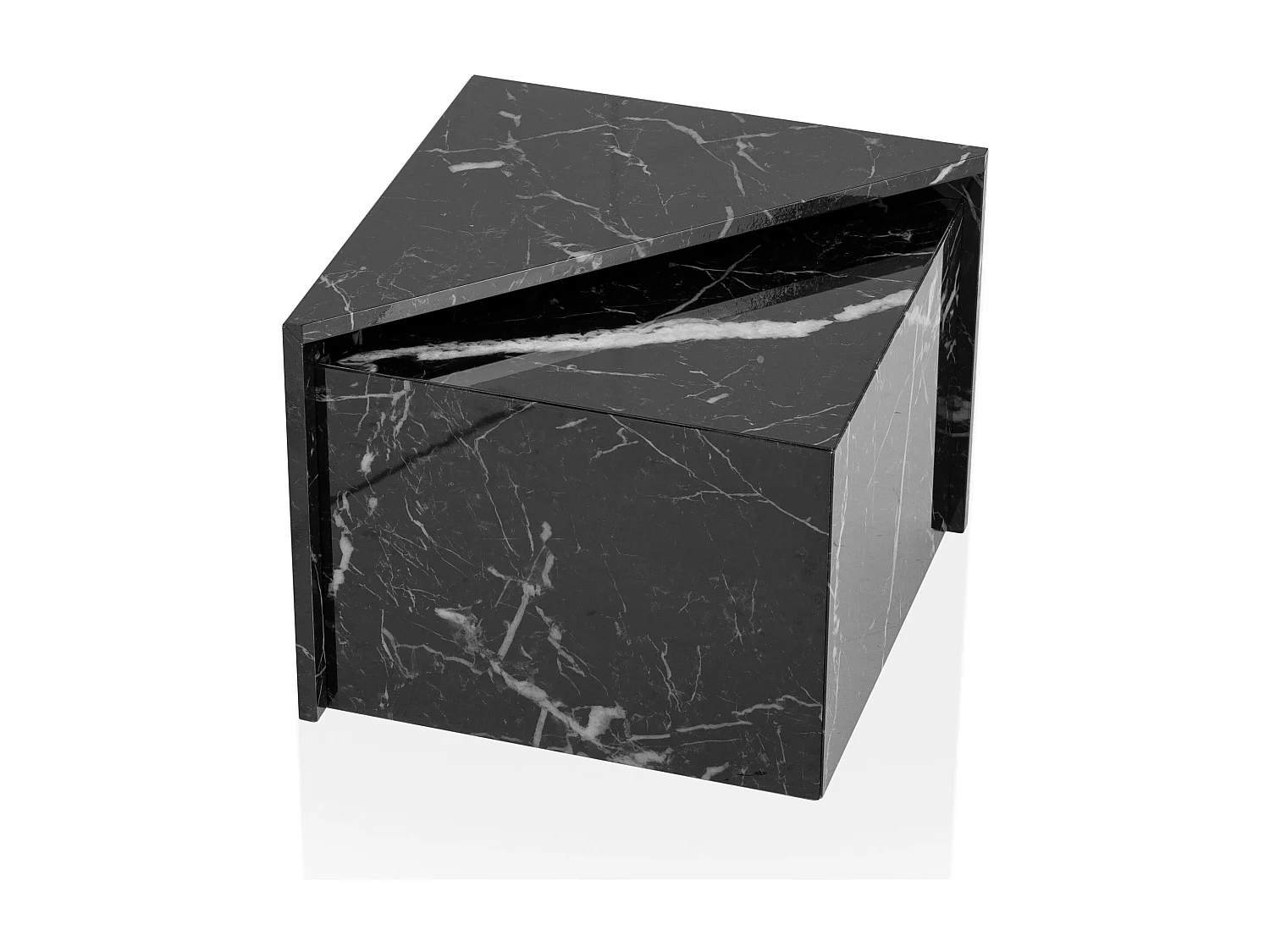 Tables Gigognes MONOBLOC Ensemble Deux Pièces Noir Aspect Marbre Brilliant, Table de Salon Set de