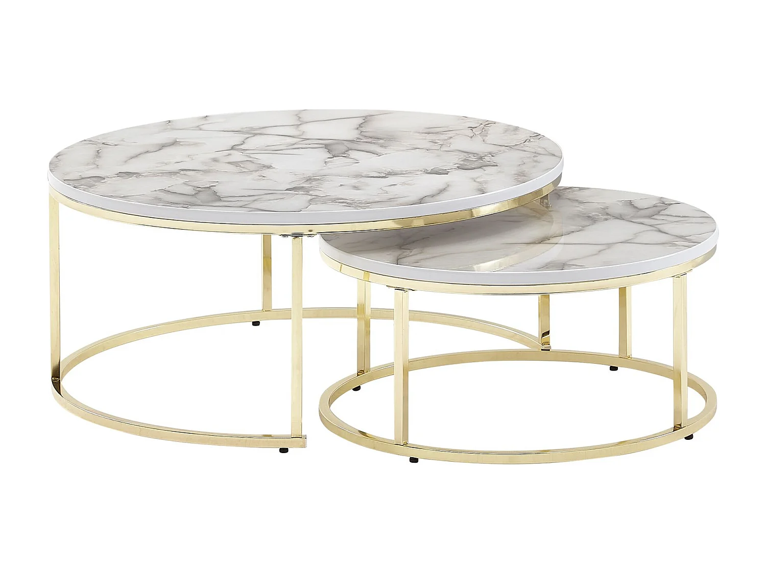 Set van 2 Witgouden Marmer Look Salontafel Rond Modern | Salontafels 2-delig metaal | Ronde salontafels | Ontwerp nesttafels