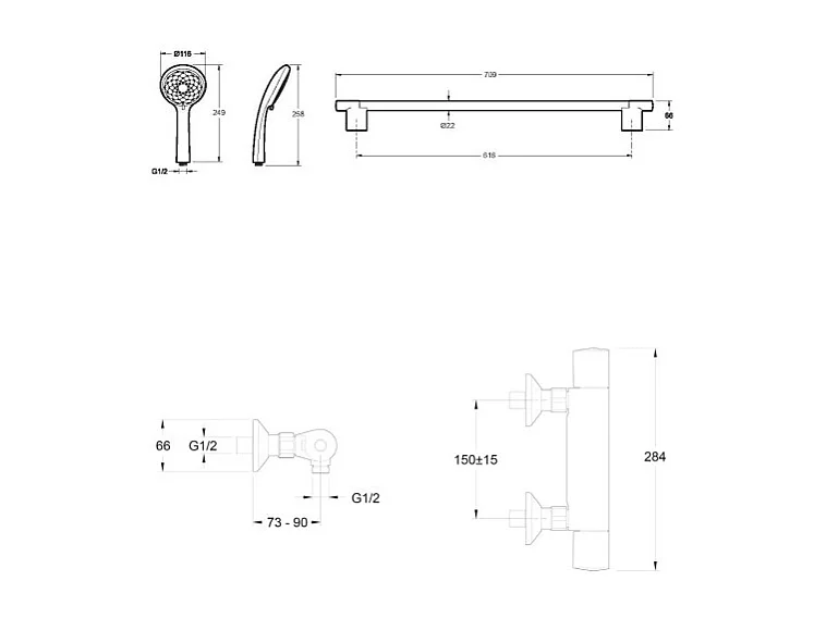 Mitigeur de douche thermostatique JACOB DELAFON Simone + barre + pommeau de douche + nettoyant