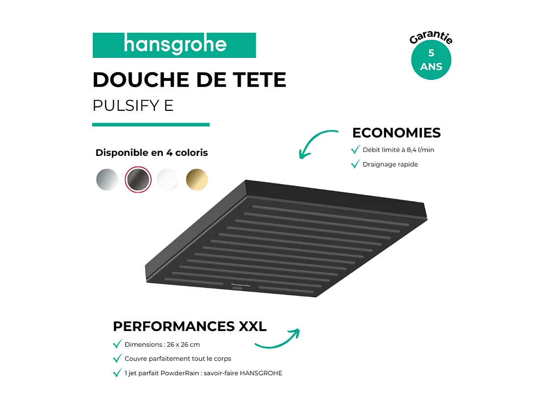 Douche de tête HANSGROHE Pulsify E  260 EcoSmart Noir mat