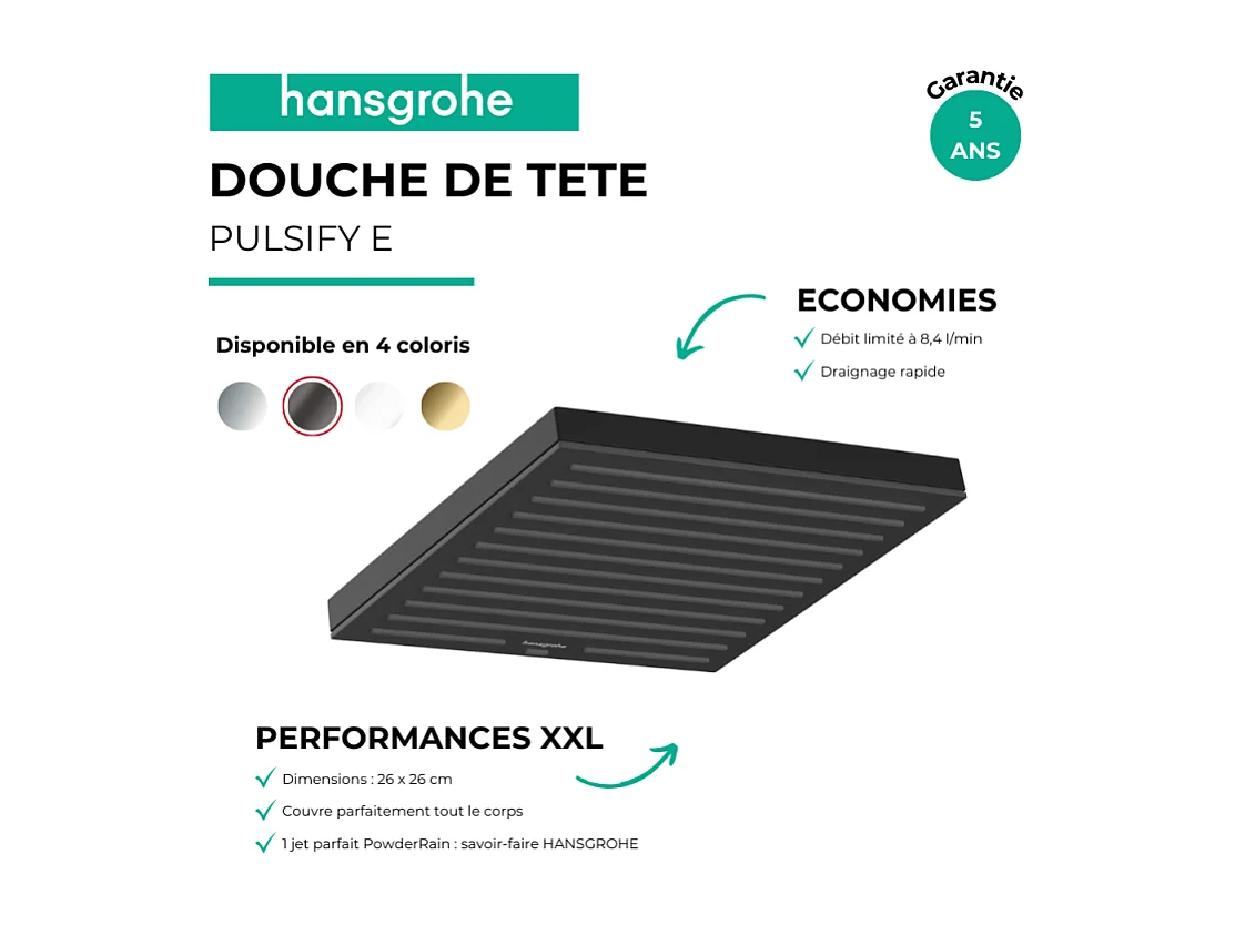 Douche de tête HANSGROHE Pulsify E  260 EcoSmart Noir mat