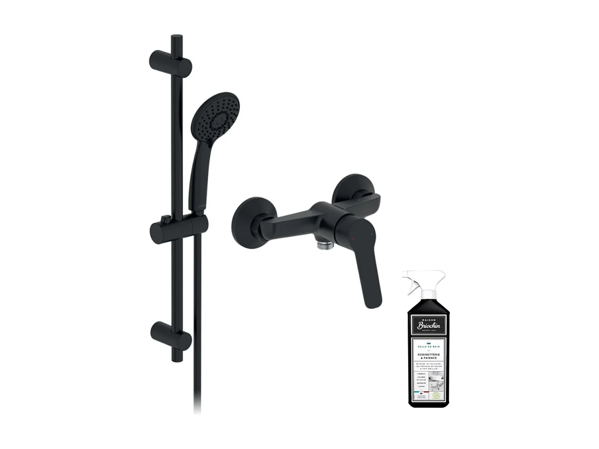 Pack mitigeur de douche mécanique JACOB DELAFON Aimé noir + barre + pommeau + nettoyant